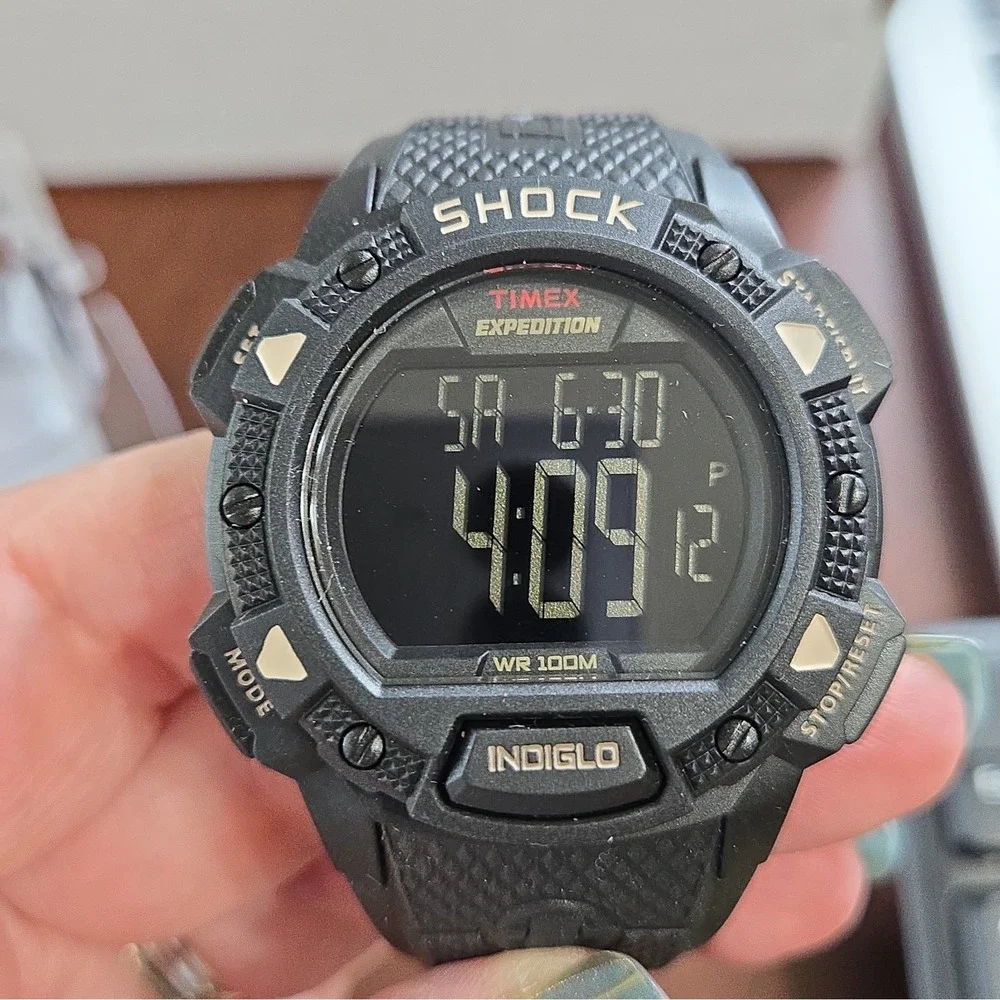 NIB Timex Men's Black Expedition Shock 45mm Resin Watch. Chrono,Alarm,Calendar.